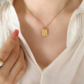 Square Gold Pendant Necklace Embossed Chinese Script Design view 1