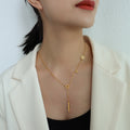 Love Letter Y Tassel Bar Pendant Necklace Rose Gold Steel view 2