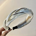 White Sheer Mesh Braided Pearl Crystal Twist Headband view 6