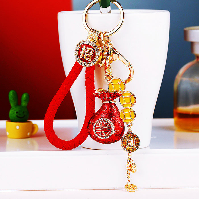 Chinese Fortune Pouch Keychains with Fortune Cords and Loose Loops