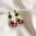 Gold Star Green Pom Christmas Stocking Drop Earrings view 1