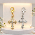 Rhinestone Ornate Cross Lobster Clasp Charm Silver Gold view 4
