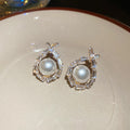 Pearl Disc Crystal Stud Earrings in Gold and Silver view 6