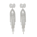 Crystal Bow Fringe Drop Earrings in Gold and Silver Tone view 5
