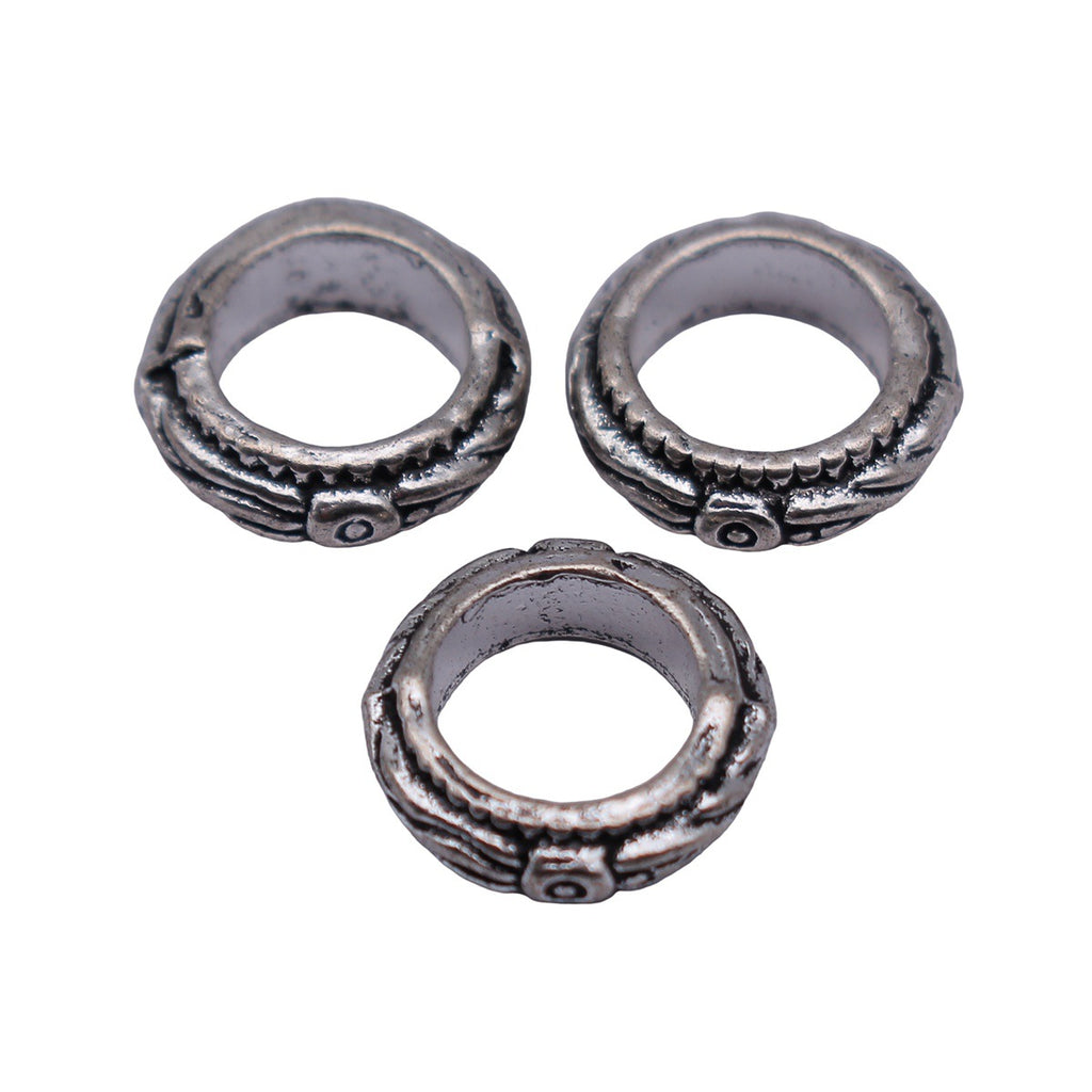 11x11x4mm 0.94g Antique Silver Zinc Alloy Textured Round Ring Large Hole Beads for Bracelet Jewelry Making