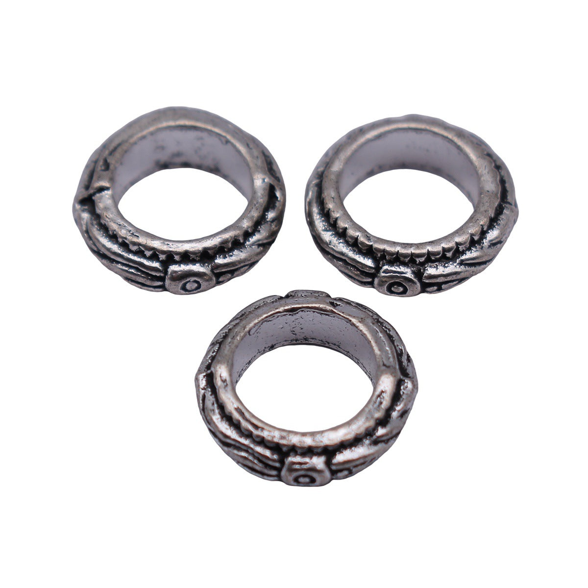 11x11x4mm 0.94g Antique Silver Zinc Alloy Textured Round Ring Large Hole Beads for Bracelet Jewelry Making