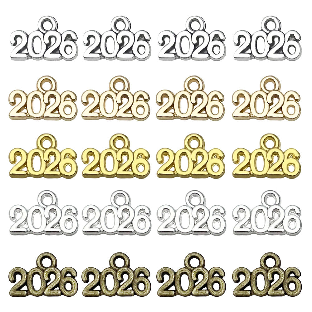 Zinc Alloy 2025 2026 Number Charm Pendant for DIY Earrings Bracelet Jewelry Making — 13mm
