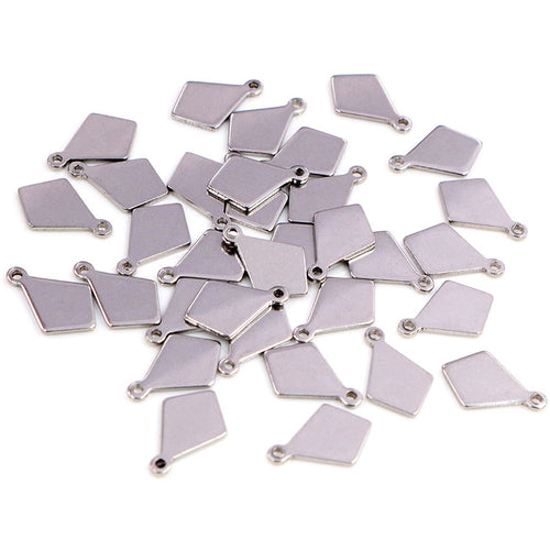Steel Tone Polished Diamond Shape Mini Charm Pendant, grouped overview on a plain background