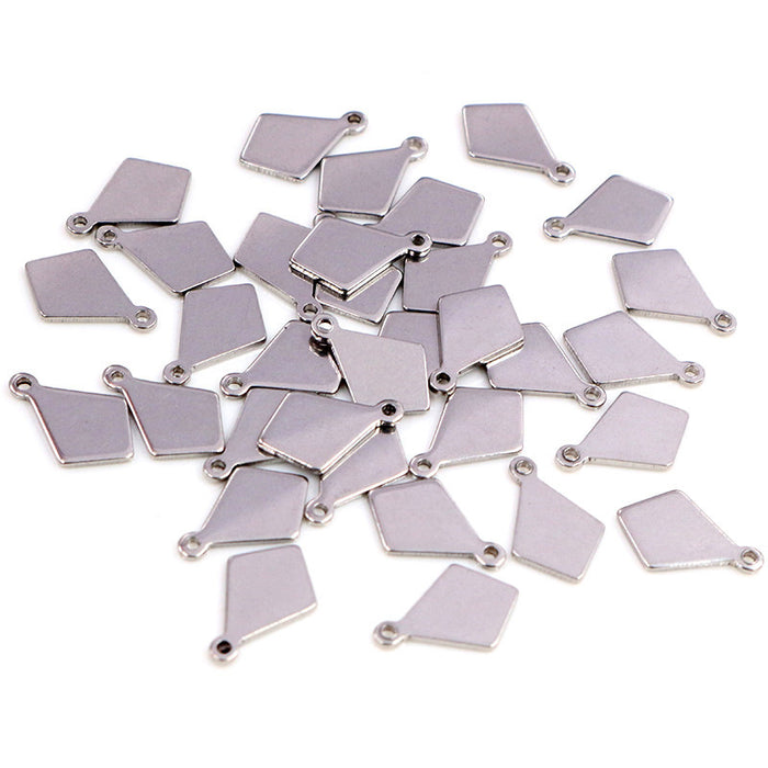 Steel Tone Polished Diamond Shape Mini Charm Pendant