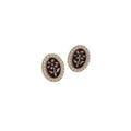 Gold Oval Wine Red Flower Enamel Stud Earrings Pearl Border view 4