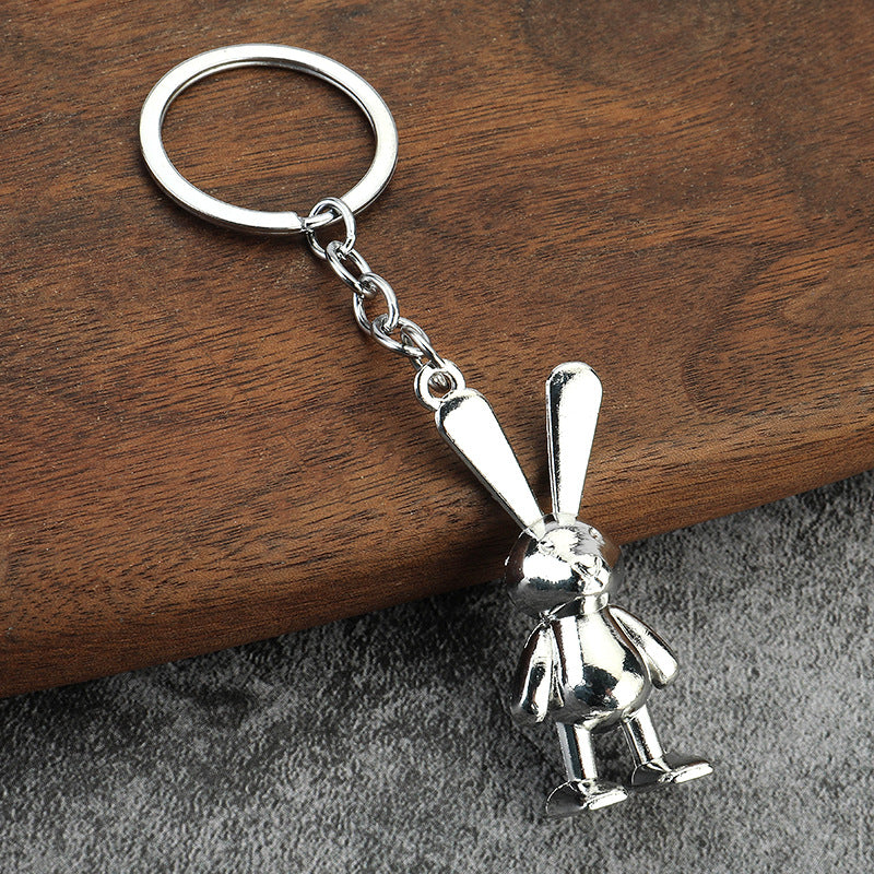 Cute Space Rabbit Metal Keychain for Couples Car Keys and Bags