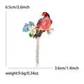 Enamel Long Tail Parrot Brooch Branch Flowers Red or Green view 6