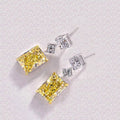 Yellow Rectangular Stone Three-Tier Long Drop Earrings In Silver Tone view 3