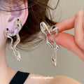 Abstract Open Drop Earrings in Gold and Silver Tones view 3
