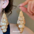 Layered Sequin Leaf Drop Earrings in Silver Black and Gold Tones view 3