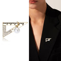 Crystal Set Square Ruler Brooch With Pearl Drop in Two Tones view 2