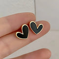 Gold-Tone Brass Heart Stud Earrings with Black Enamel, 14 mm view 5