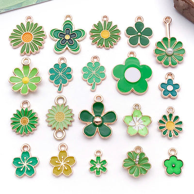 Colorful flower charms arranged on a light background