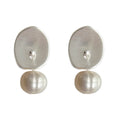 Silver Tone Matte Irregular Top And Double Pearl Stud Earrings view 5