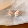 Pink Strawberry Stud Earrings With Silver Tone Leaf Tops view 4