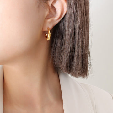 Gold C-Shape Chunky Hoop Stud Earrings Polished Metal Pair
