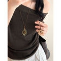 Brown Cabochon Geometric Long Pendant Necklace Statement Fashion Jewelry view 3