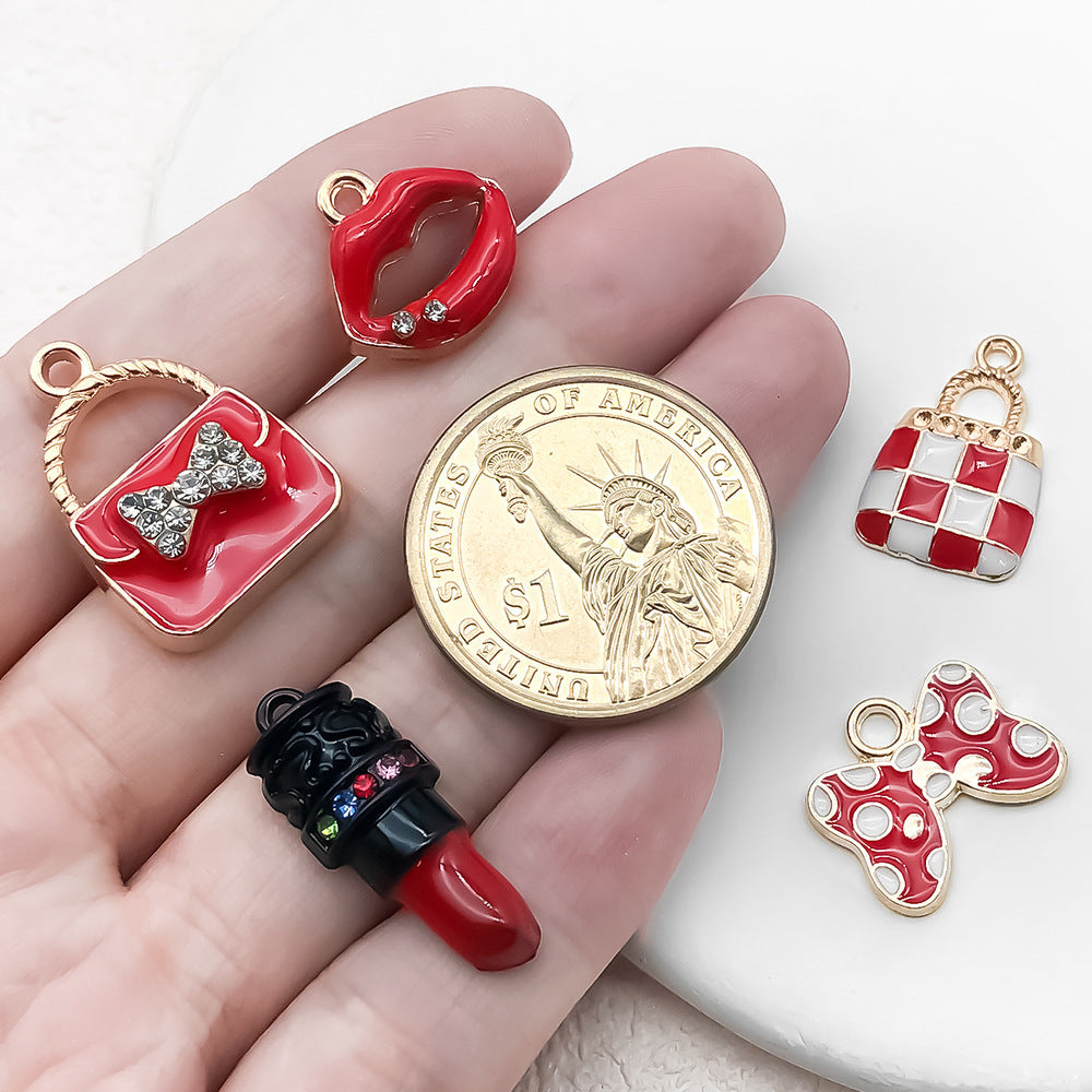 Enamel Zinc Alloy Bow Lipstick Butterfly Charm Pendant for DIY Necklace Bracelet Earring Making
