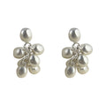 Silver Tone Gray White Pearlescent Grape Cluster Stud Earrings view 5
