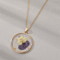 Gold Tone Birth Month Pressed Flower Resin Necklaces and Pendants view 7