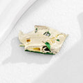 Green Leaf Pink Flower Crystal Gold Tone Metal Brooch Pin view 4