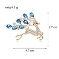 Blue Gold Tone Reindeer Crystal Metal Brooch Pin for Jackets and Lapels view 2