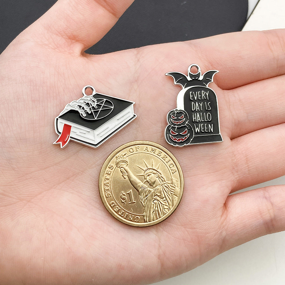 Zinc Alloy Pumpkin Bat Tombstone Magic Book Shoe Halloween Charm Pendant for DIY Jewelry