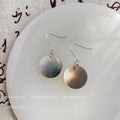 Silver Tone Iridescent Round Shell Disc Hook Earrings For Women view 4