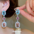 Pastel Geometric Crystal Drop Earrings in Polished Statement Design view 1