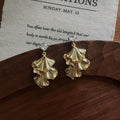 Layered Crinkled Leaf Drop Earrings in Gold and Silver Tones view 6