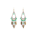 Green Bead and Leaf Antique Gold Chandelier Earrings view 5