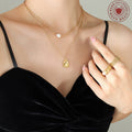 Gold Double Layer Necklace Pearl And Concave Oval Pendant view 4