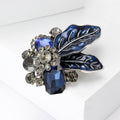 Enamel Leaf Crystal Cluster Brooch Yellow Blue Green view 2