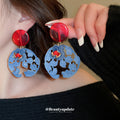 Red And Blue Layered Floral Drop Earrings With Cutout Petals view 3