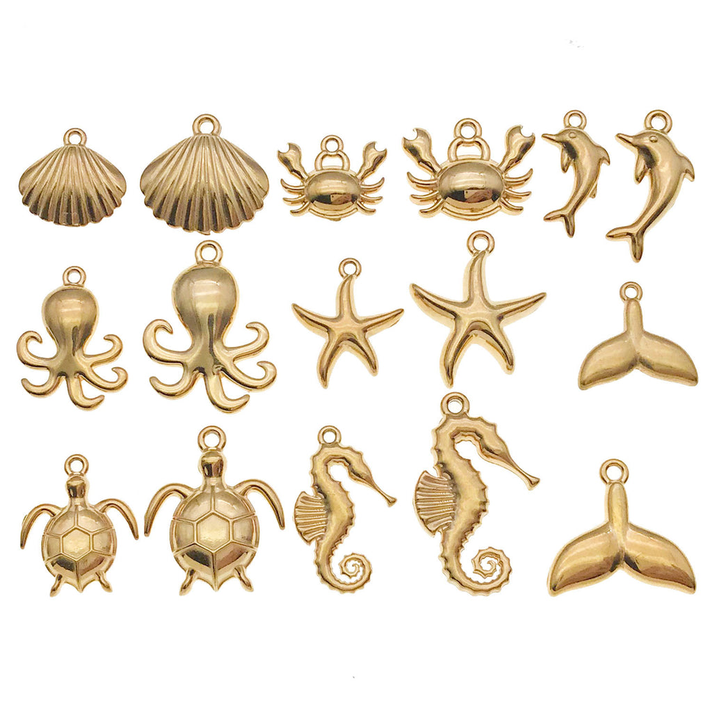 Stainless Steel Octopus Crab Dolphin Starfish Turtle Fish Charm Pendant for DIY Ocean Jewelry