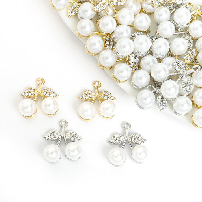 Double Pearl Cherry Charms in Gold and Silver Tones