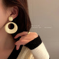 Ivory and Brown Double Ring Drop Statement Earrings view 3