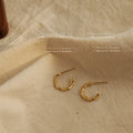 Gold Tone Twisted Rope Open C Hoop Stud Earrings Pair view 4