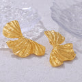 Textured Ginkgo Leaf Stud Earrings Gold and Steel Finish view 4
