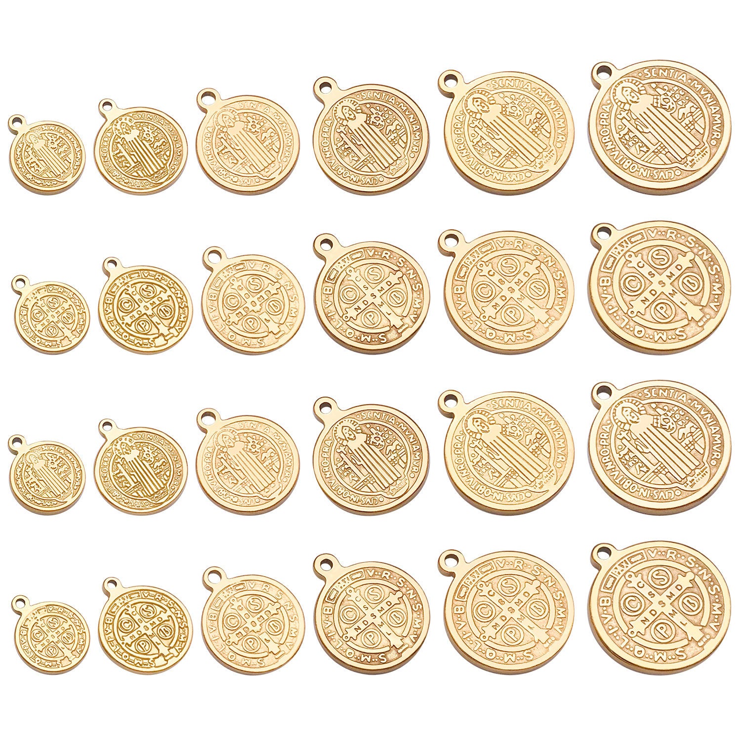 Gold Stainless Steel Round Cross Tag Charm Pendant for DIY Bracelet Necklace Jewelry