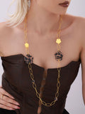 Gold Leopard Flower Acrylic Long Sweater Necklace Chain view 6