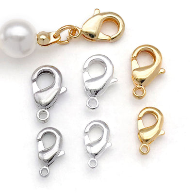 Metal lobster clasps in two sizes arranged as a full product overview