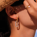 Gold U-Shape Double Oval Pavé Zircon Link Huggie Earrings view 4