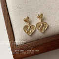 Gold Tone Embossed Cupid Heart Drop Earrings Stud Posts view 3