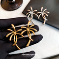 Gold Tone Palm Tree Statement Stud Earrings for Women view 1